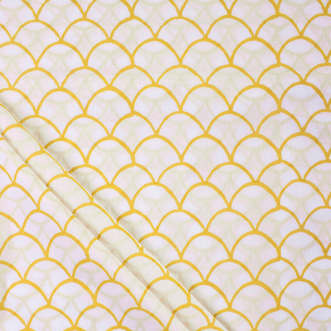 Yellow Block Printed Indian Pure Cotton Fabric Material