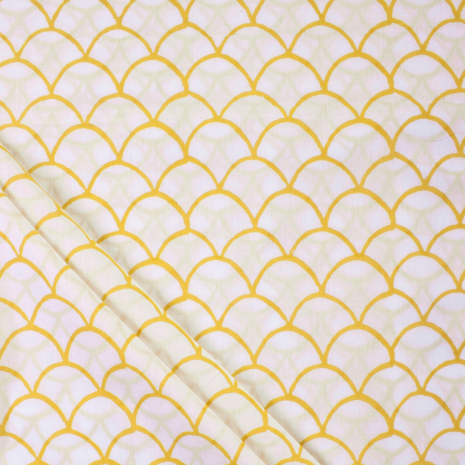 Yellow Block Printed Indian Pure Cotton Fabric Material