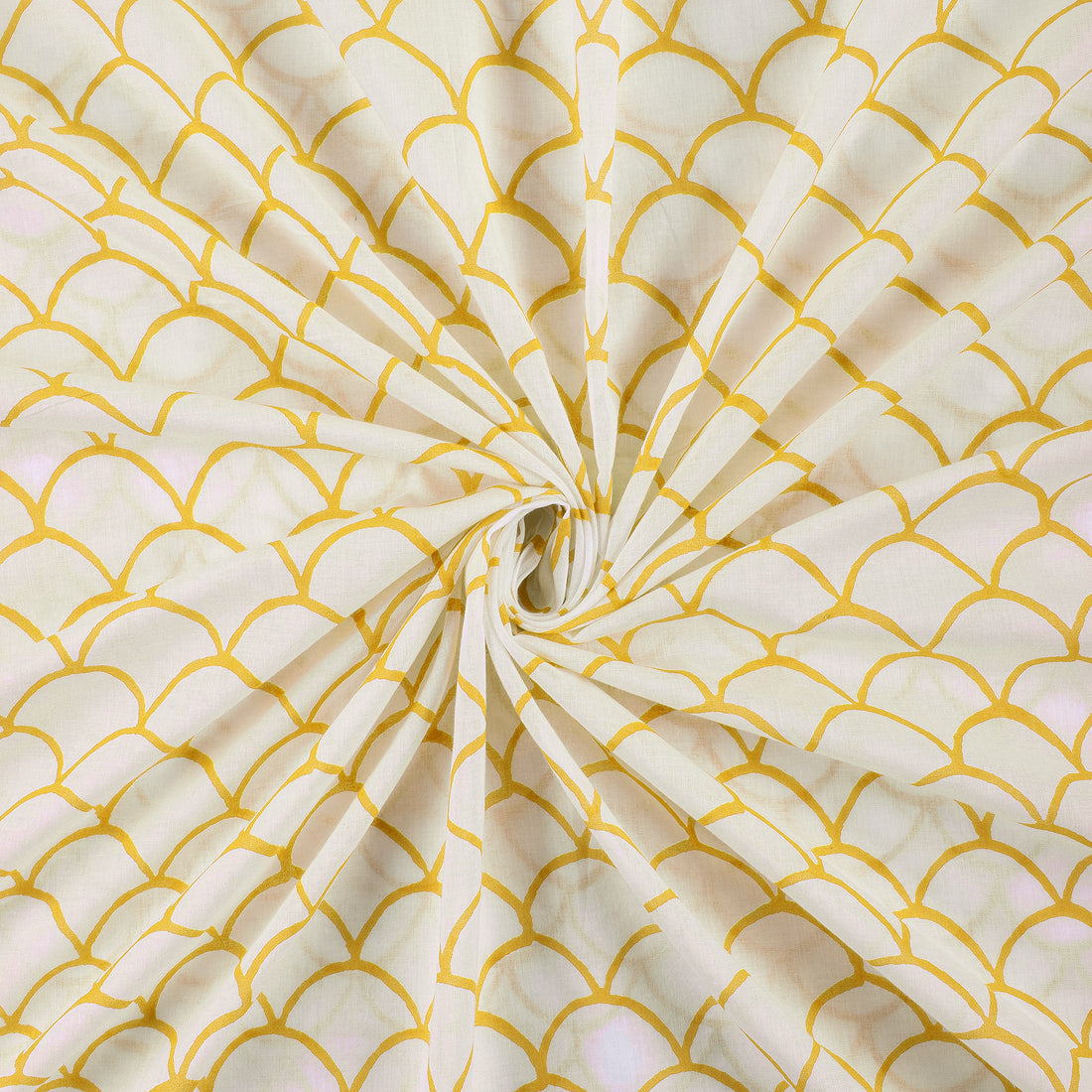 Yellow Block Printed Indian Pure Cotton Fabric Material