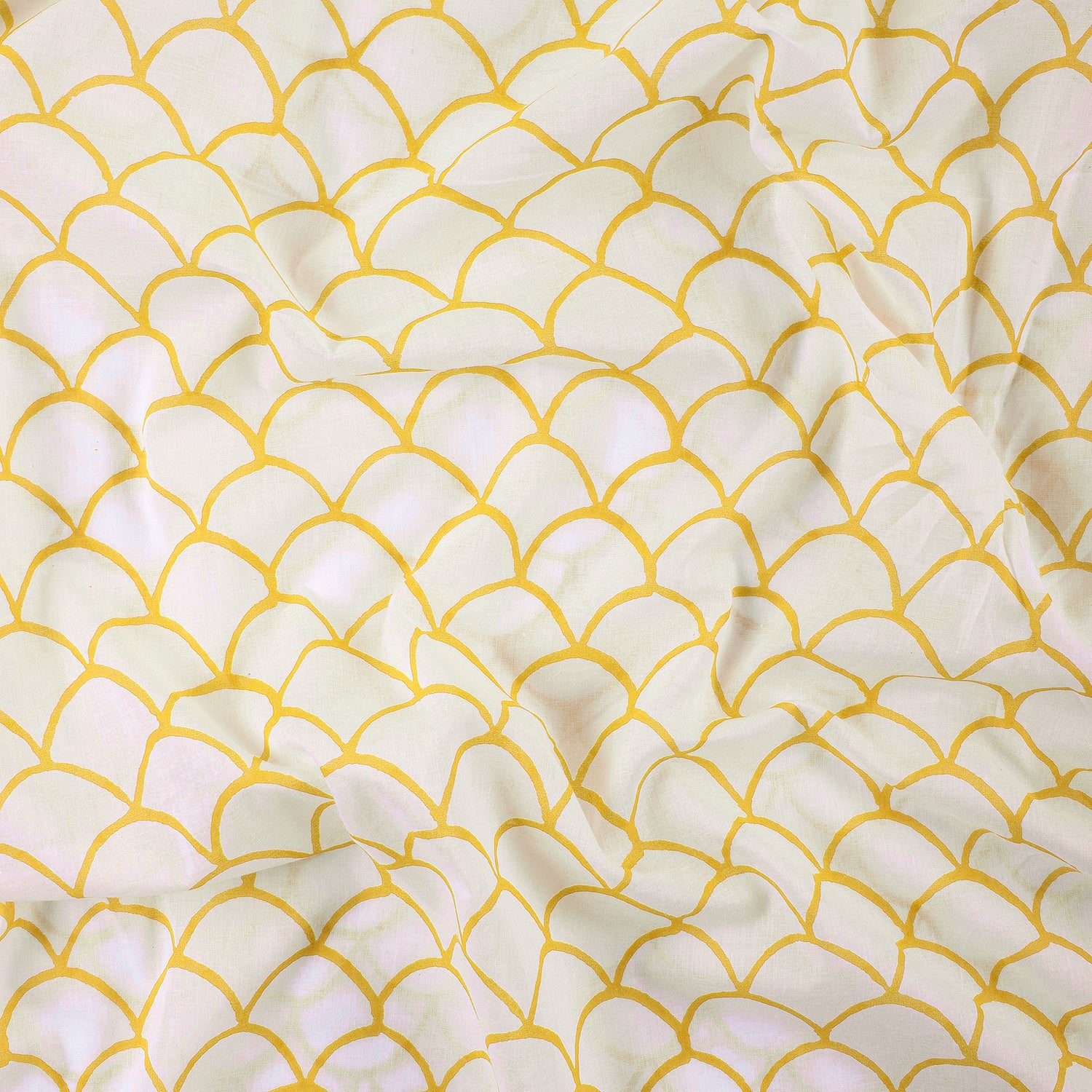 Yellow Block Printed Indian Pure Cotton Fabric Material