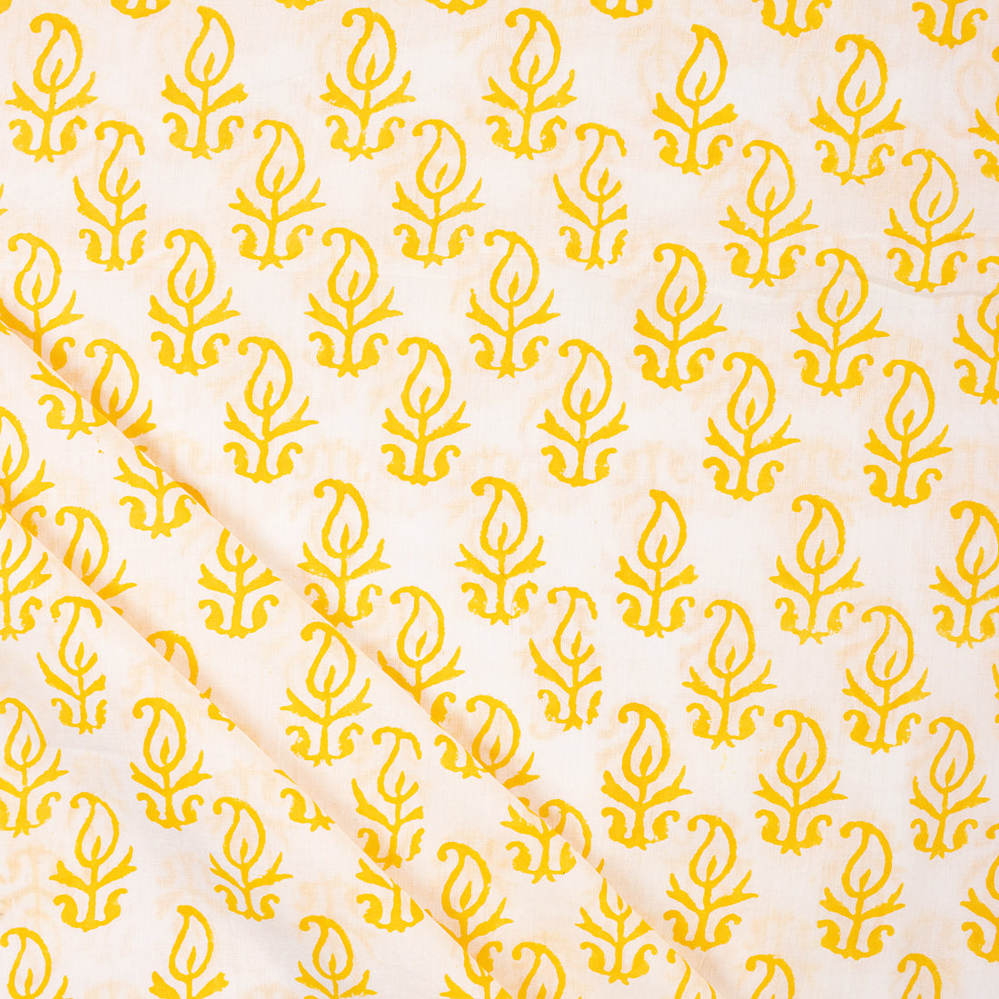 Yellow Booti Hand Block Pure Cotton Indian Fabric