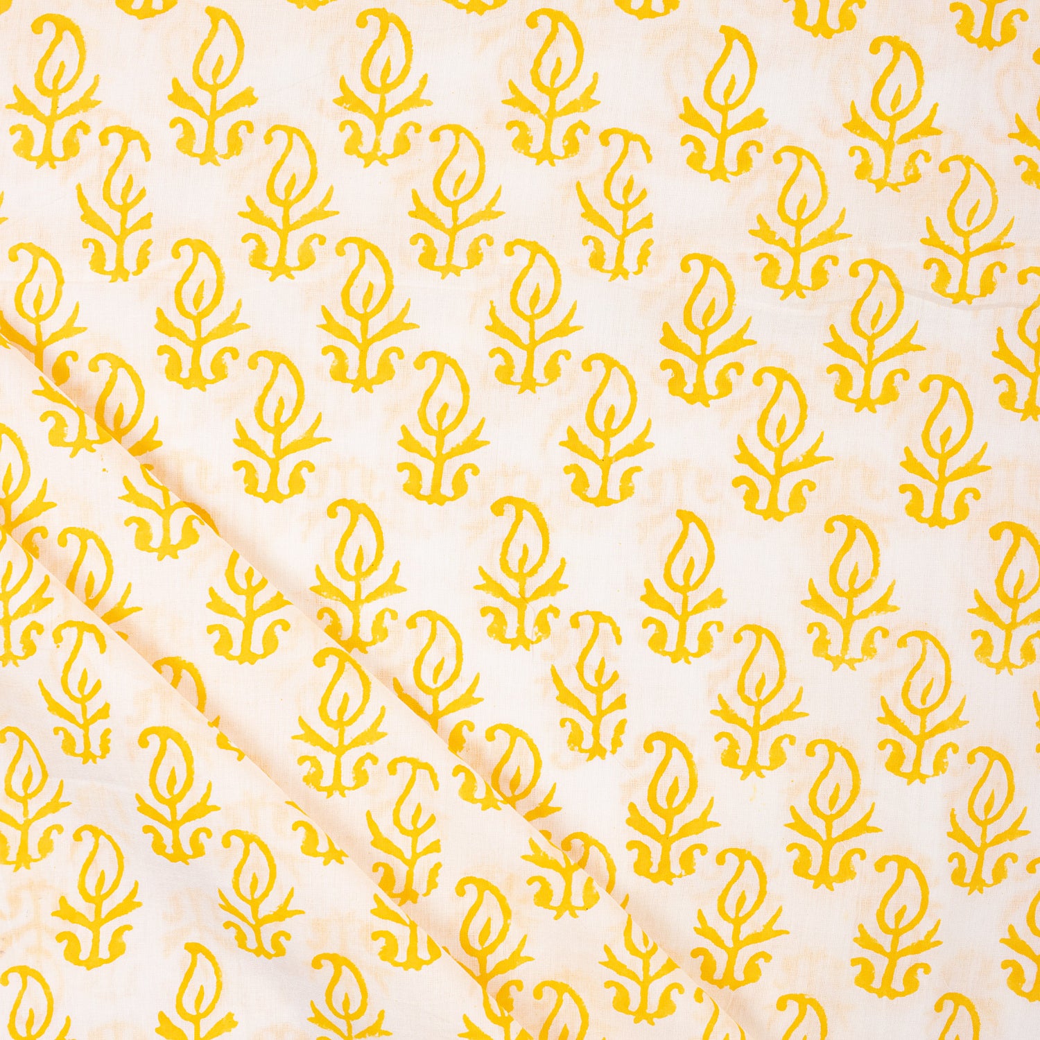 Yellow Booti Hand Block Pure Cotton Indian Fabric
