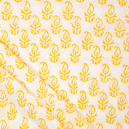 Yellow Booti Hand Block Pure Cotton Indian Fabric