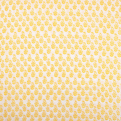 Yellow Booti Hand Block Pure Cotton Indian Fabric
