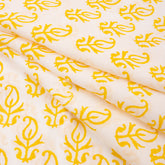 Yellow Booti Hand Block Pure Cotton Indian Fabric