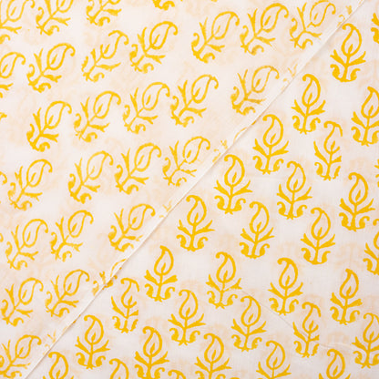 Yellow Booti Hand Block Pure Cotton Indian Fabric