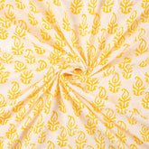 Yellow Booti Hand Block Pure Cotton Indian Fabric