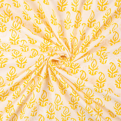 Yellow Booti Hand Block Pure Cotton Indian Fabric