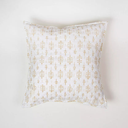 Yellow Booty Kantha Quilted Cushion Cover