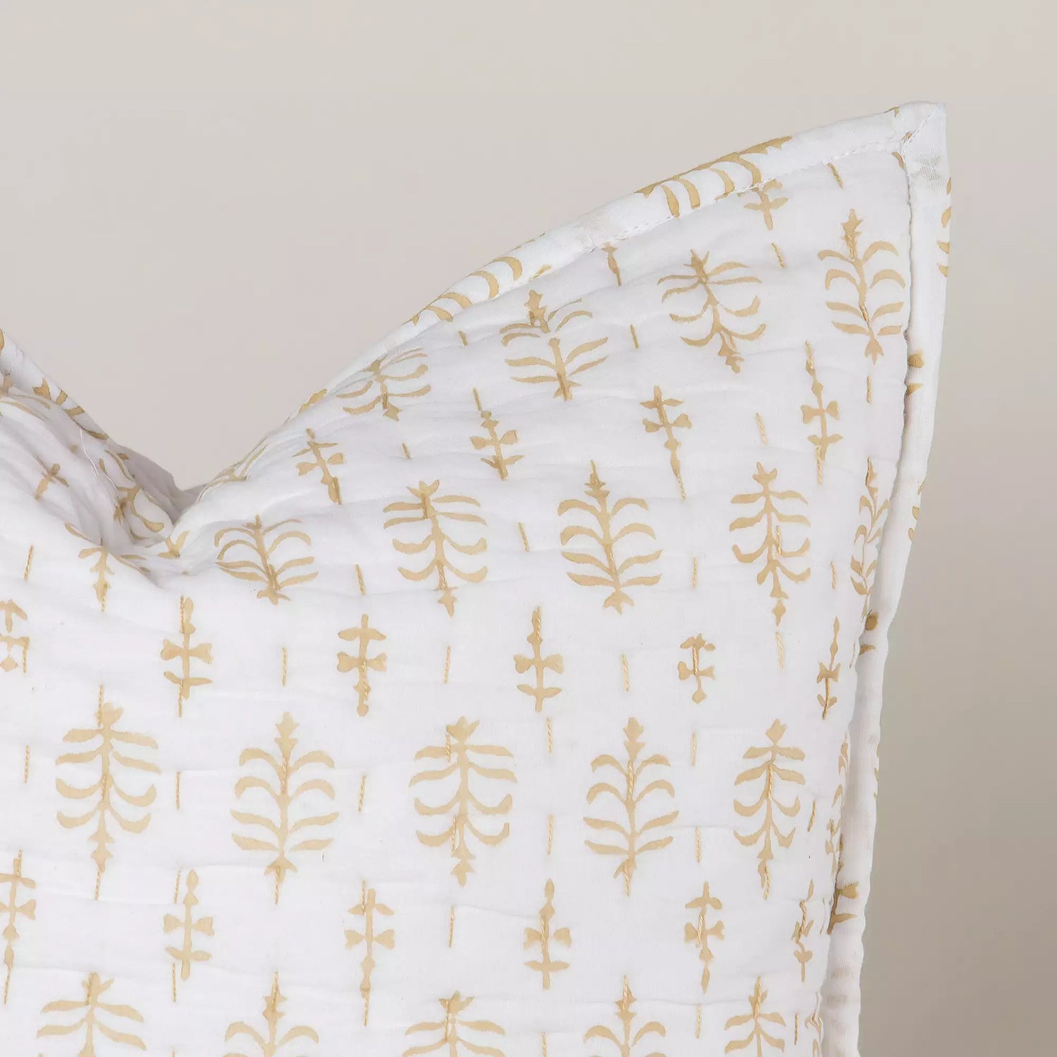 Yellow Booty Kantha Quilted Cushion Cover