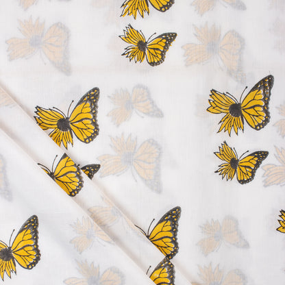 Yellow Butterfly Indian Hand Block Fabric Material