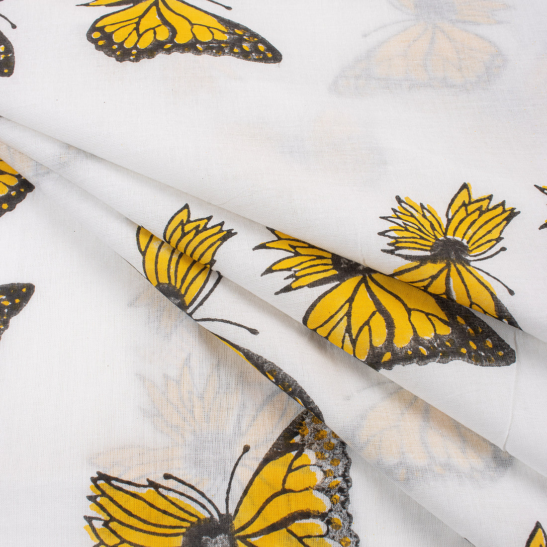 Yellow Butterfly Indian Hand Block Fabric Material