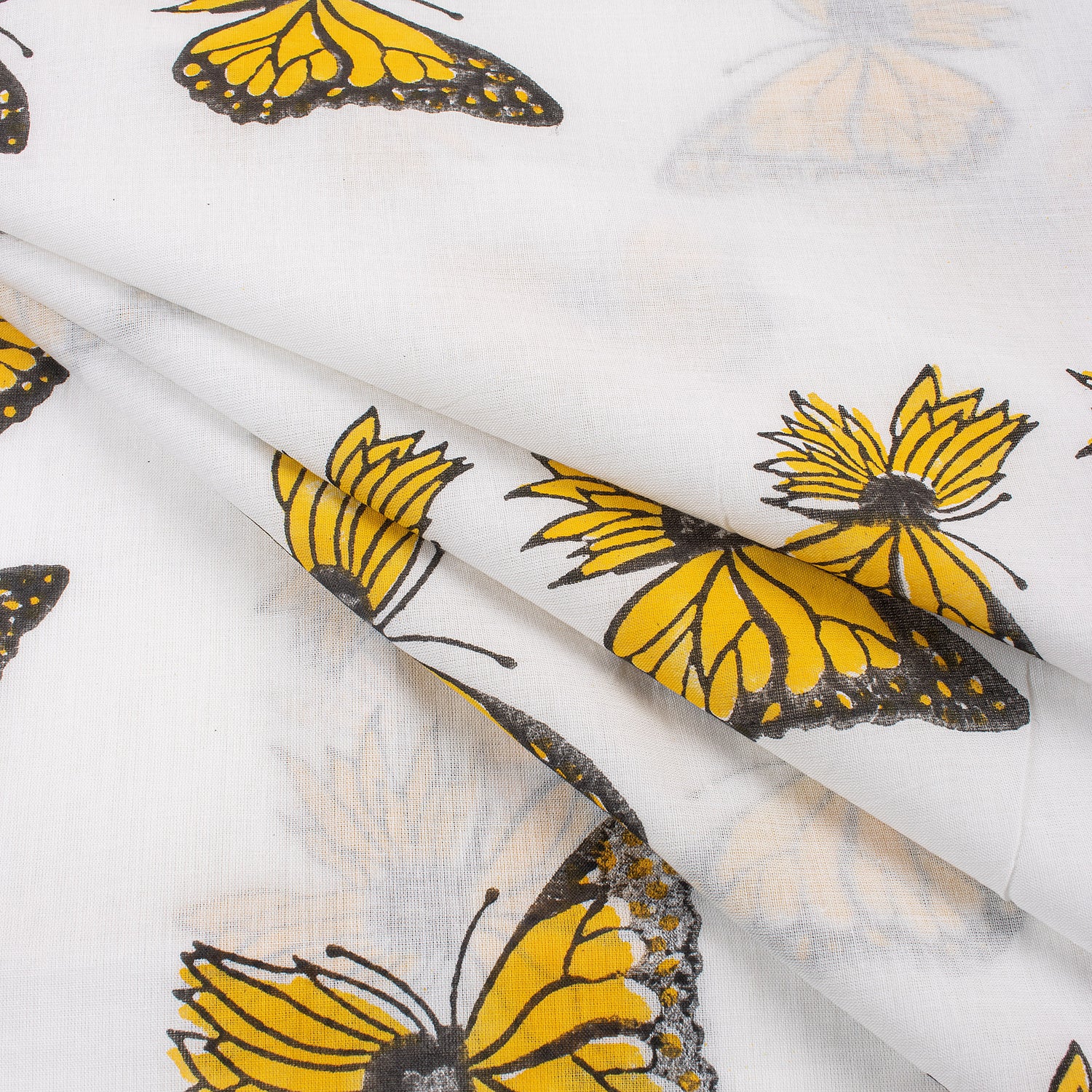 Yellow Butterfly Indian Hand Block Fabric Material