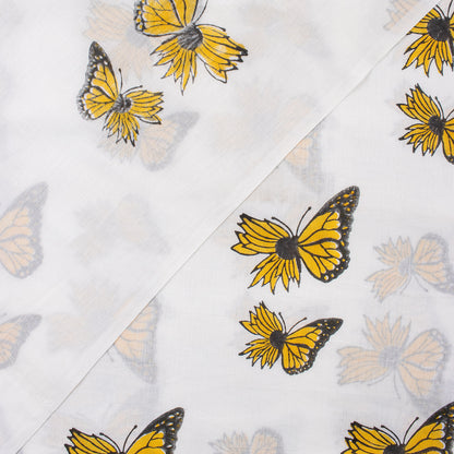 Yellow Butterfly Indian Hand Block Fabric Material