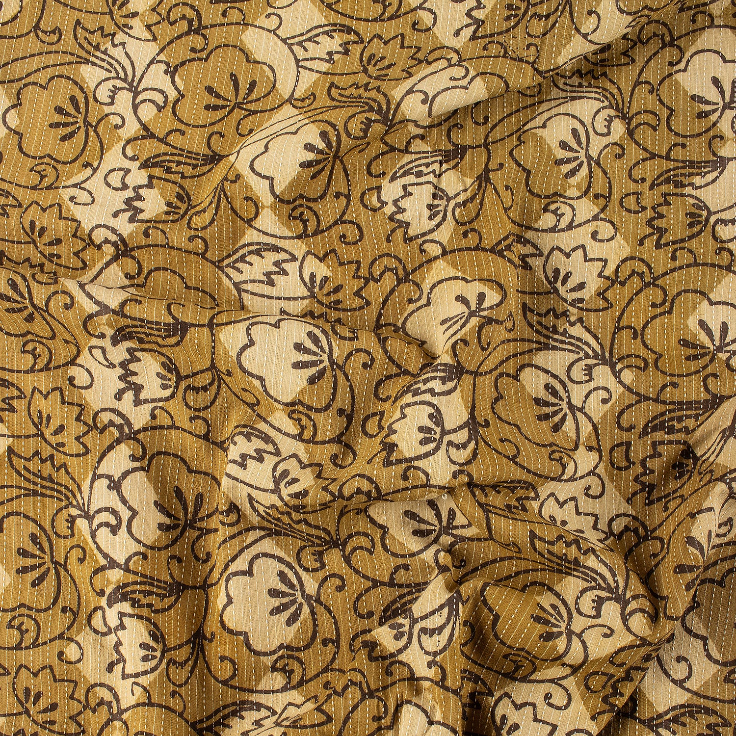 Yellow Dabu Hand Block Printed Cotton Kantha Fabric