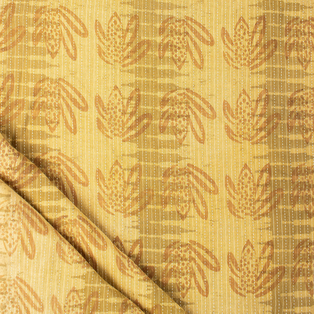 Yellow Dabu Pure Cotton Hand Block Printed Kantha Fabric