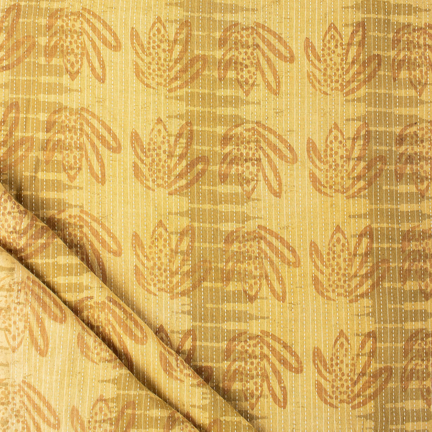 Yellow Dabu Pure Cotton Hand Block Printed Kantha Fabric