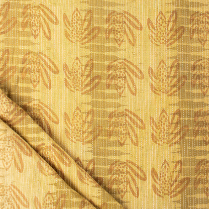 Yellow Dabu Pure Cotton Hand Block Printed Kantha Fabric