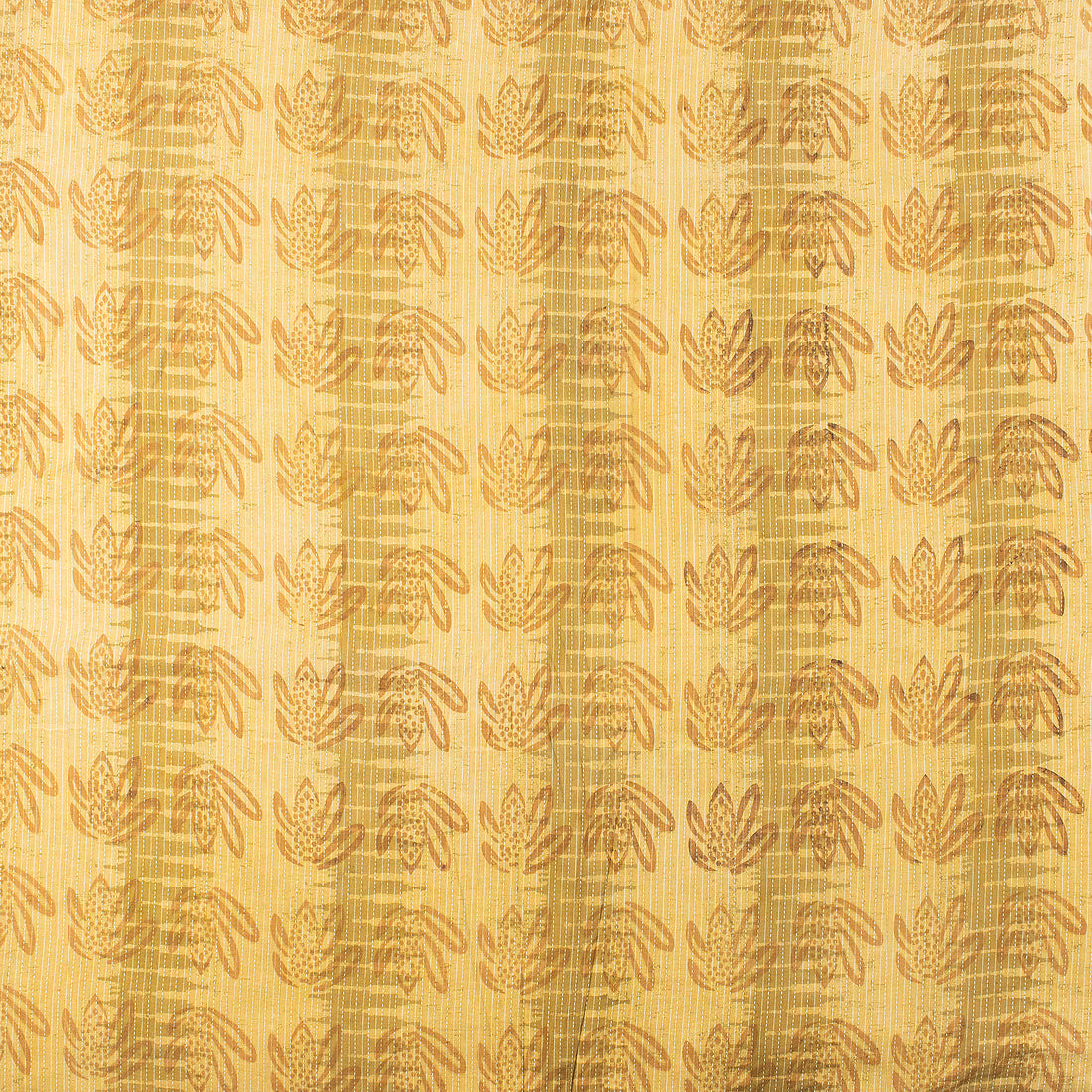 Yellow Dabu Pure Cotton Hand Block Printed Kantha Fabric