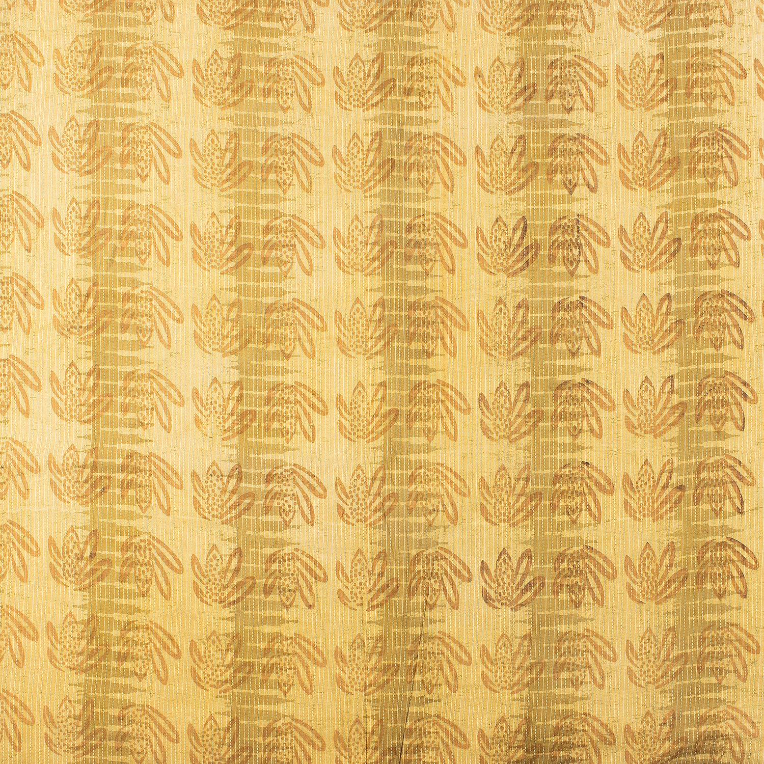 Yellow Dabu Pure Cotton Hand Block Printed Kantha Fabric