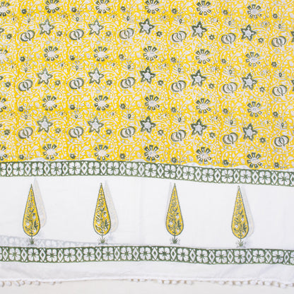 Yellow Floral Block Print Sarong Beachwear