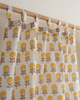 Yellow Floral Block Printed Cotton Curtains in India