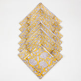 Yellow Floral Block Printed Cotton Napkin For Farmhouse Party