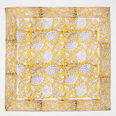 Yellow Floral Block Printed Cotton Napkin For Farmhouse Party