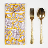 Yellow Floral Block Printed Cotton Napkin For Farmhouse Party