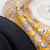 Yellow Floral Block Printed Cotton Napkin For Farmhouse Party