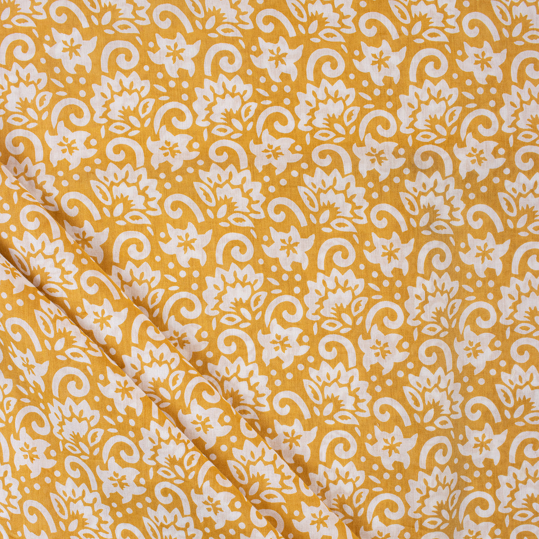 Yellow Floral Block Printed Indian Fabric