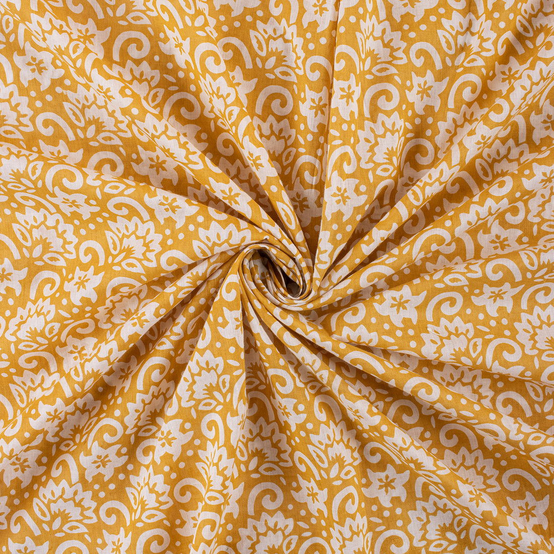 Yellow Floral Block Printed Indian Fabric