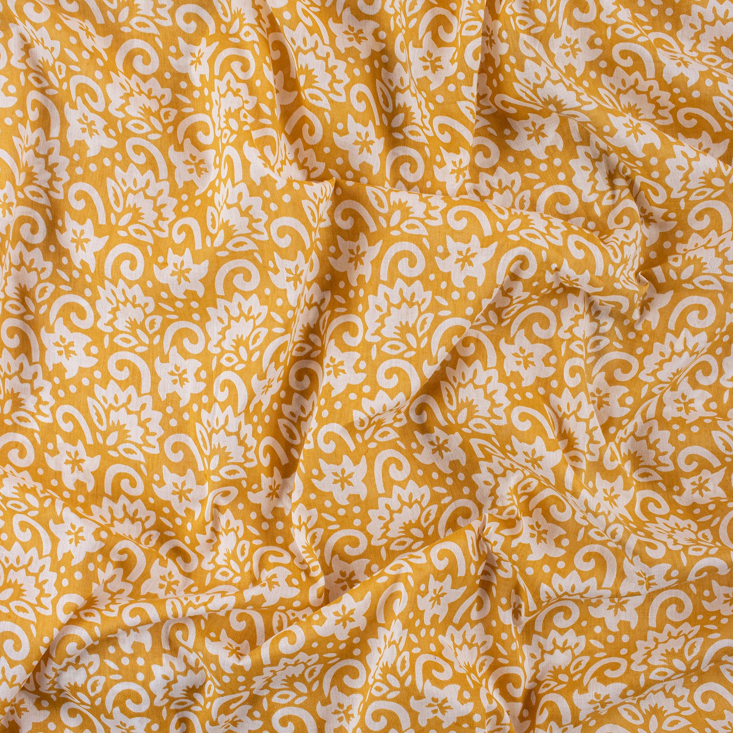 Yellow Floral Block Printed Indian Fabric