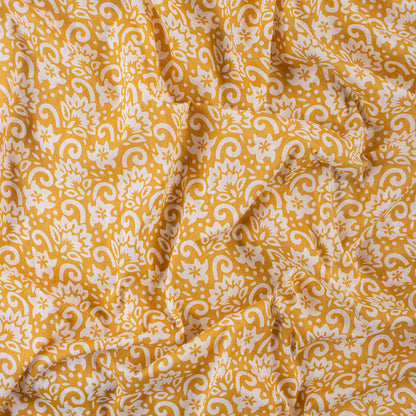 Yellow Floral Block Printed Indian Fabric