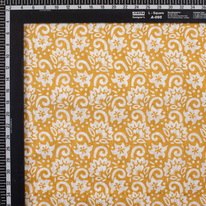 Yellow Floral Block Printed Indian Fabric