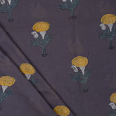 Yellow Floral Cotton Hand Block Printed Fabric