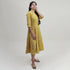 Yellow Floral Cotton Summer Midi Dress with Belt