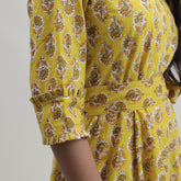Yellow Floral Cotton Summer Midi Dress with Belt
