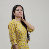 Yellow Floral Cotton Summer Midi Dress with Belt