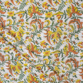 Yellow Floral Hand Block Print Fabric for Summer Dress