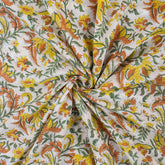 Yellow Floral Hand Block Print Fabric for Summer Dress