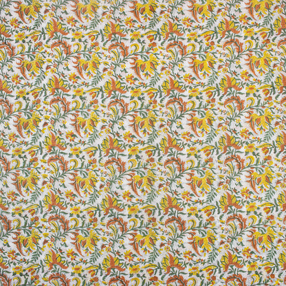 Yellow Floral Hand Block Print Fabric for Summer Dress