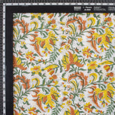 Yellow Floral Hand Block Print Fabric for Summer Dress