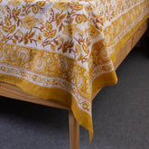Yellow Floral Hand Block Printed Cotton Bed Sheet