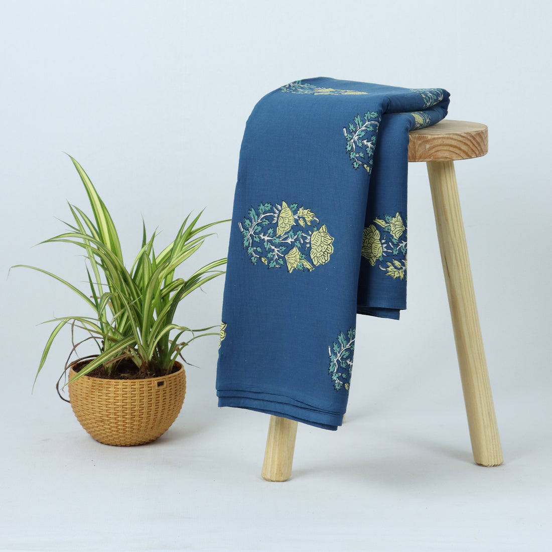 Yellow Floral Indian Hand Block Pirnted Dabu Fabric