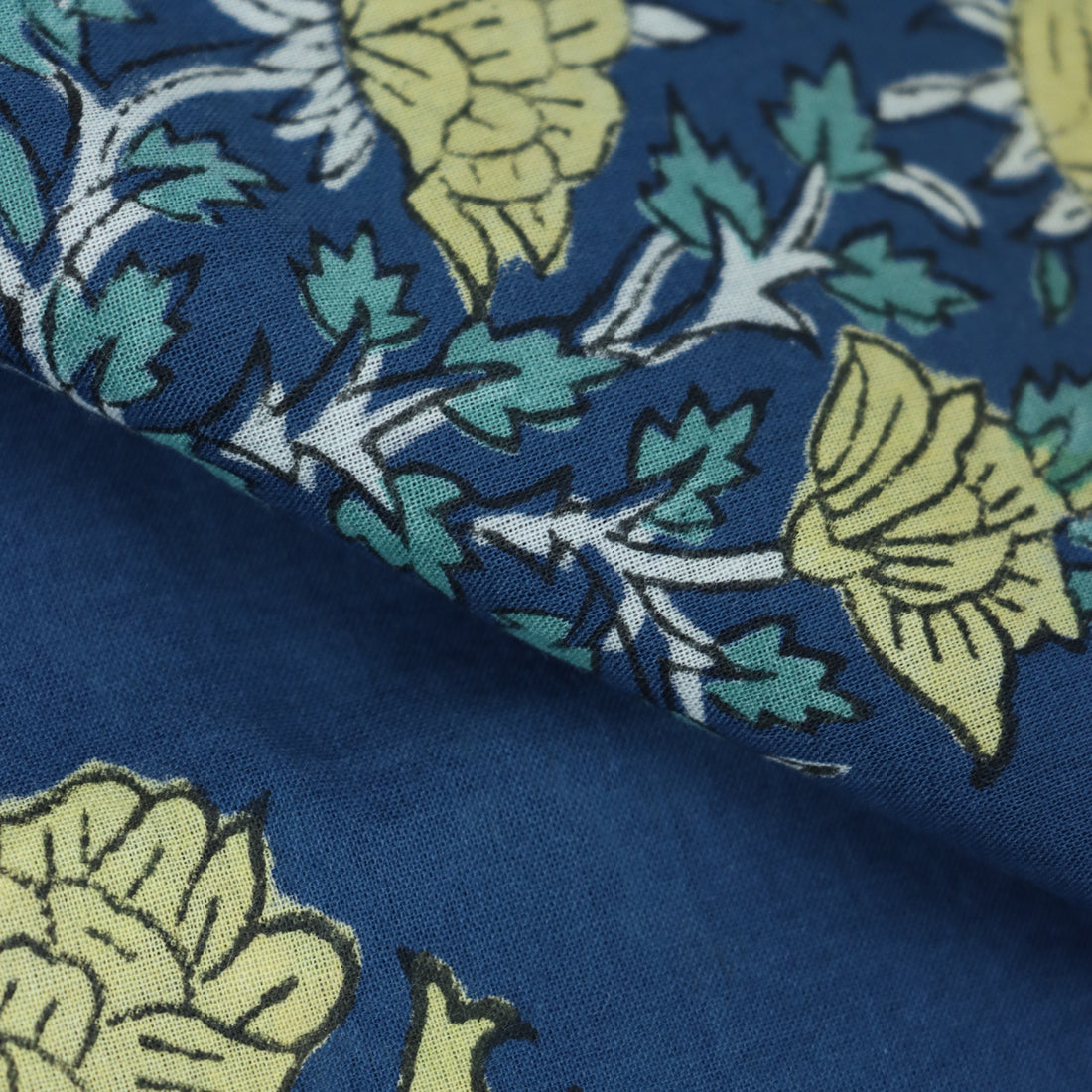 Yellow Floral Indian Hand Block Pirnted Dabu Fabric