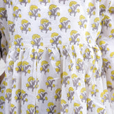 Yellow Floral Printed V Neck Short Top For Girls