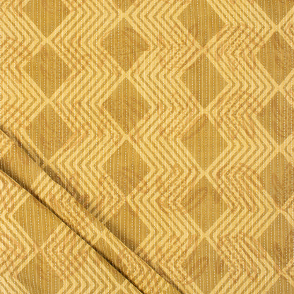 Yellow Ikat Hand Block Printed Dabu Kantha Running Fabric