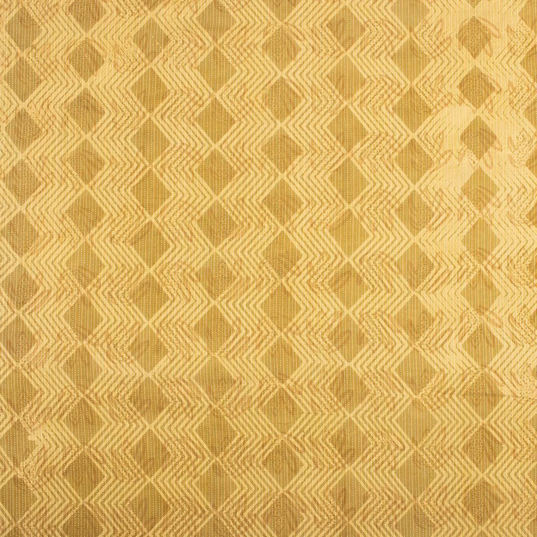 Yellow Ikat Hand Block Printed Dabu Kantha Running Fabric