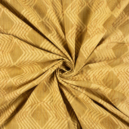 Yellow Ikat Hand Block Printed Dabu Kantha Running Fabric